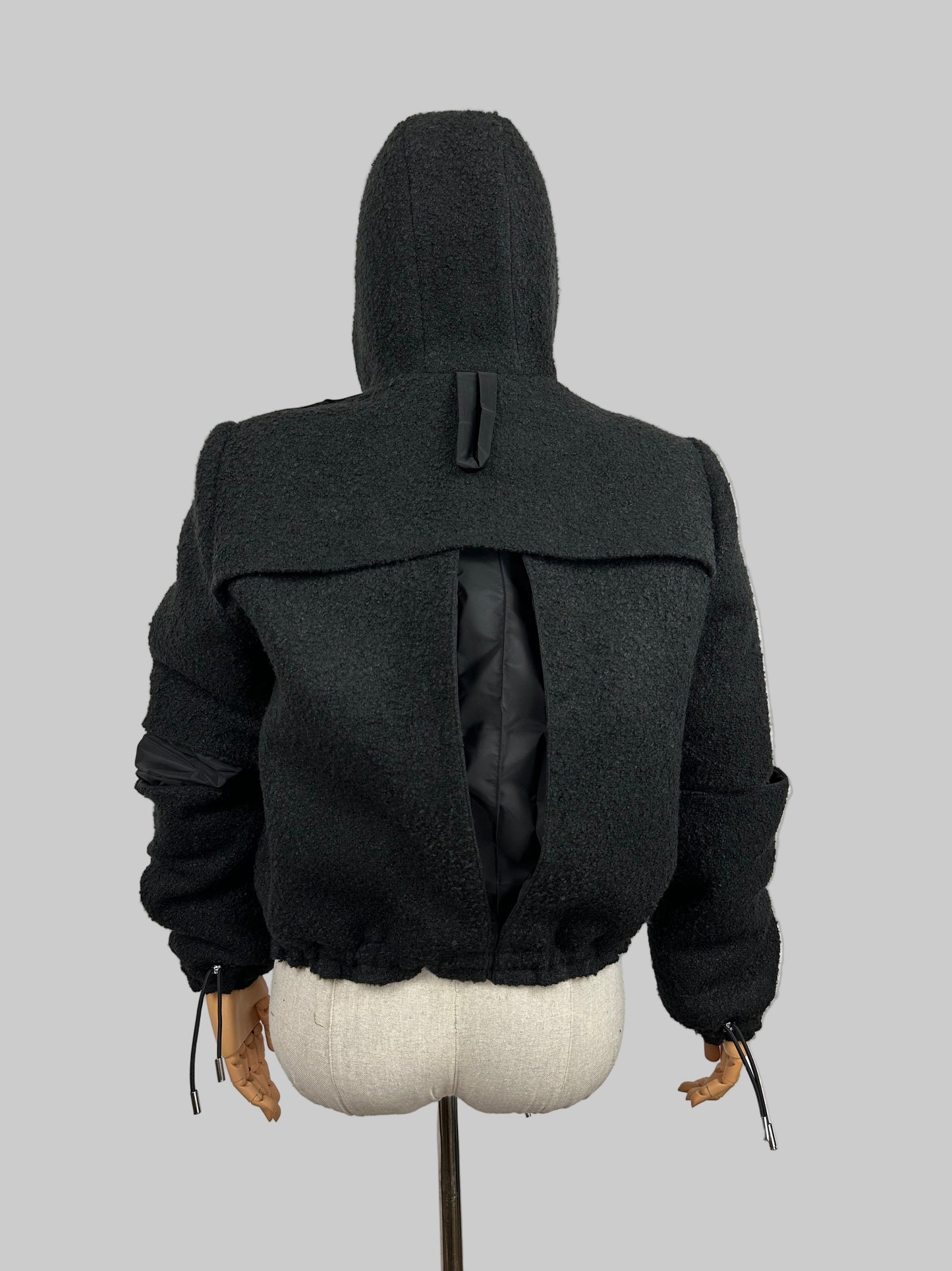 Bomber Noris Premium - Lana Bouclé Nero con Cappuccio