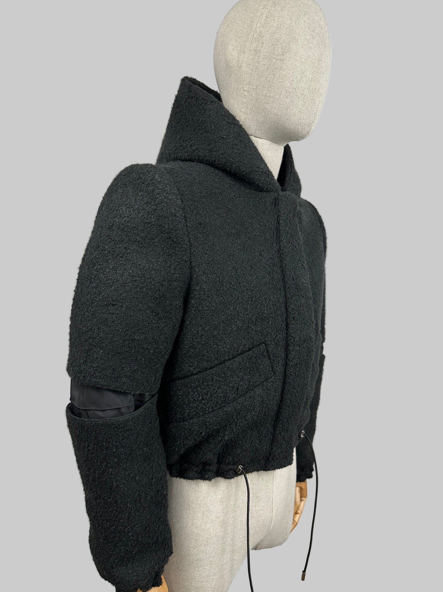 Bomber Noris Premium - Lana Bouclé Nero con Cappuccio