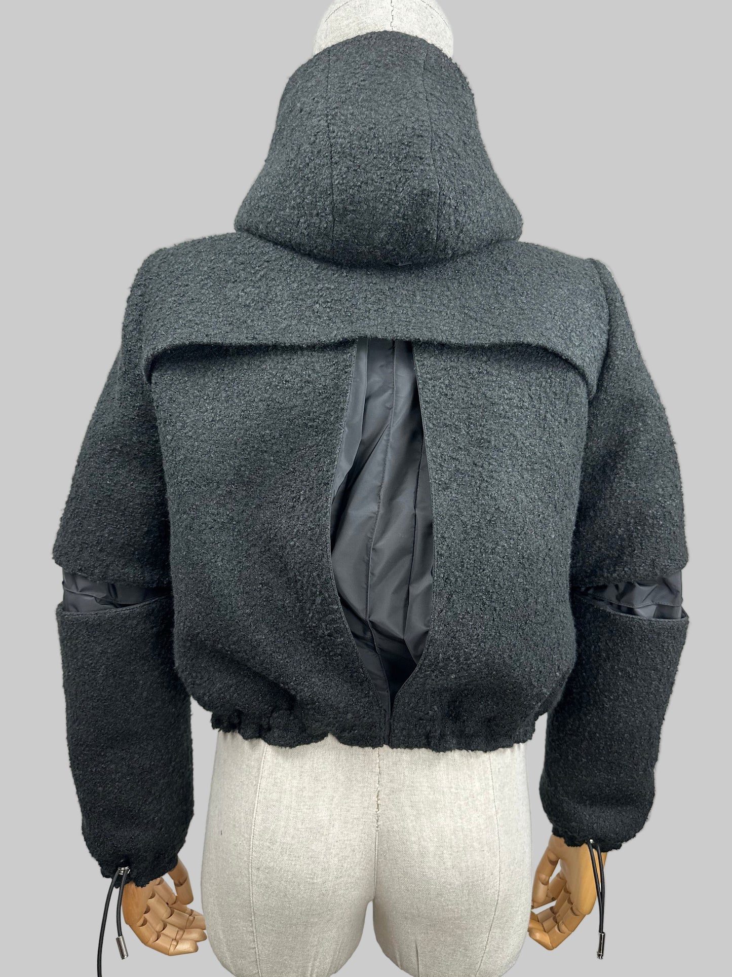 Bomber Noris Premium - Lana Bouclé Nero con Cappuccio