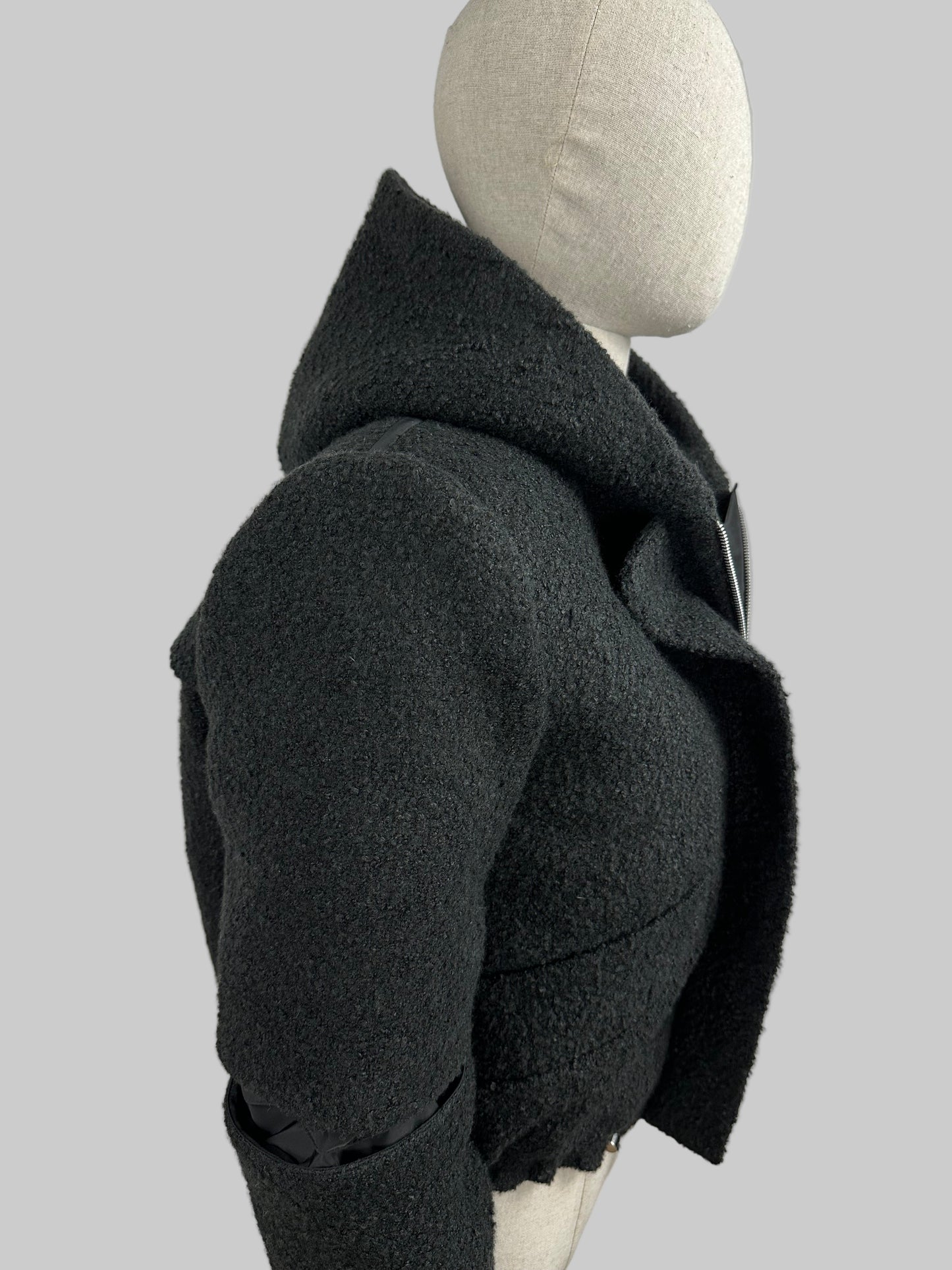 Bomber Noris Premium - Lana Bouclé Nero con Cappuccio