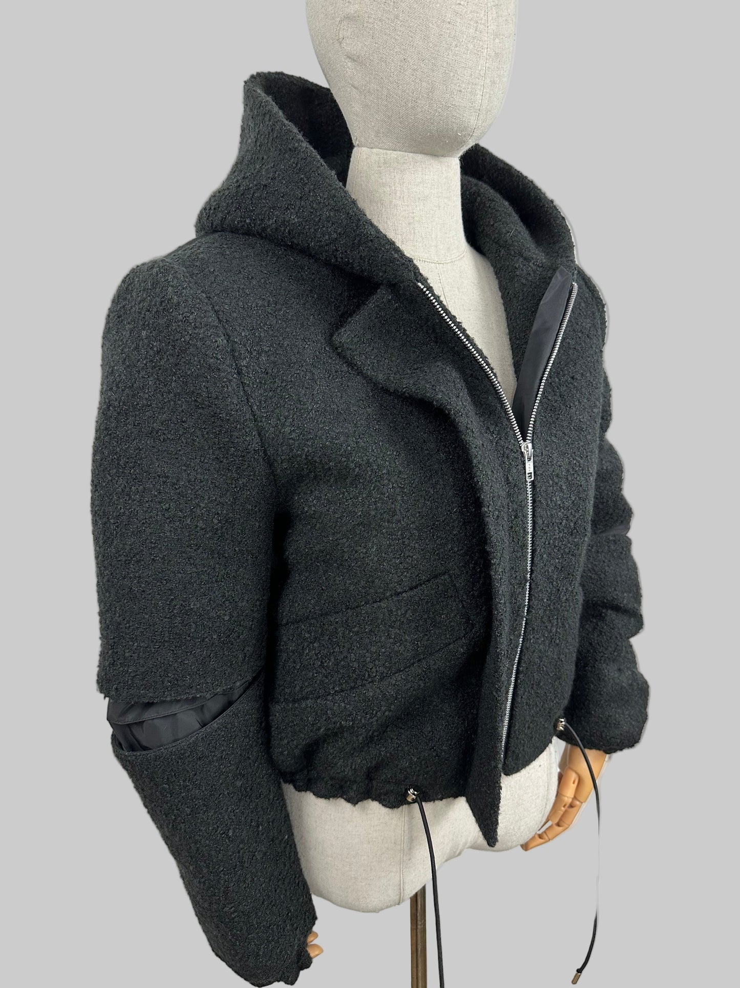 Bomber Noris Premium - Lana Bouclé Nero con Cappuccio