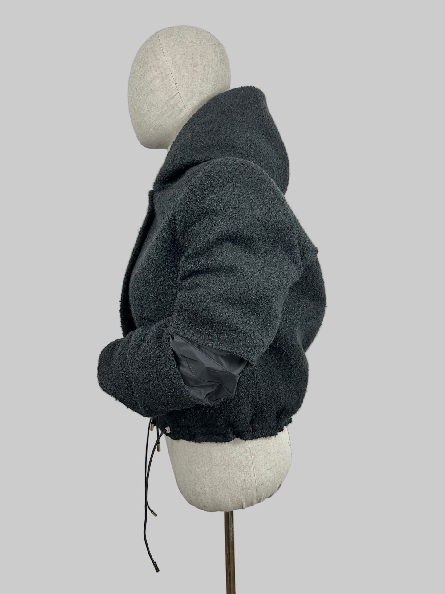 Bomber Noris Premium - Lana Bouclé Nero con Cappuccio