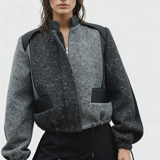 Bomber SOVIE Premium - Contrasti Grigi e Nero con Collo alla Coreana