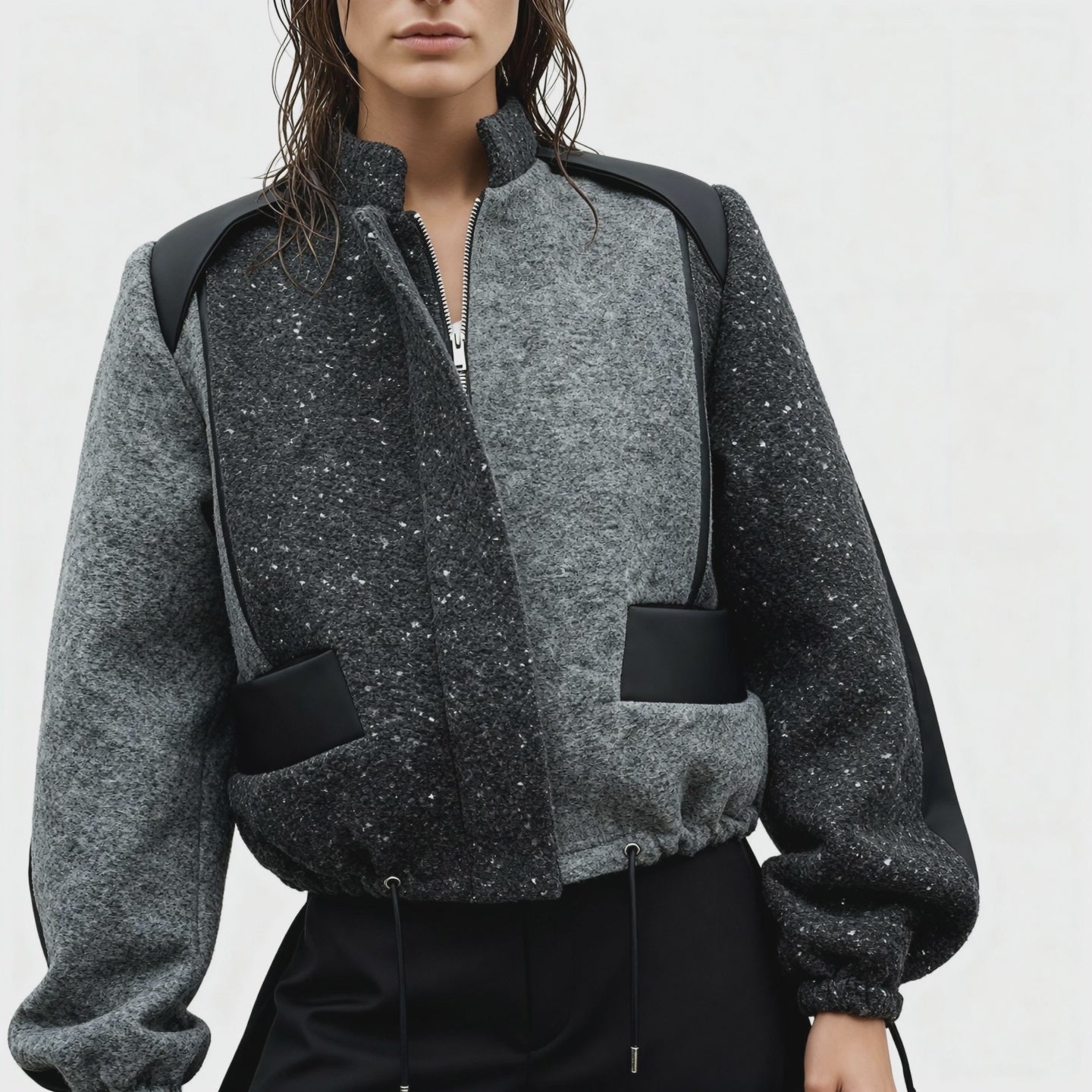 Bomber SOVIE Premium - Contrasti Grigi e Nero con Collo alla Coreana