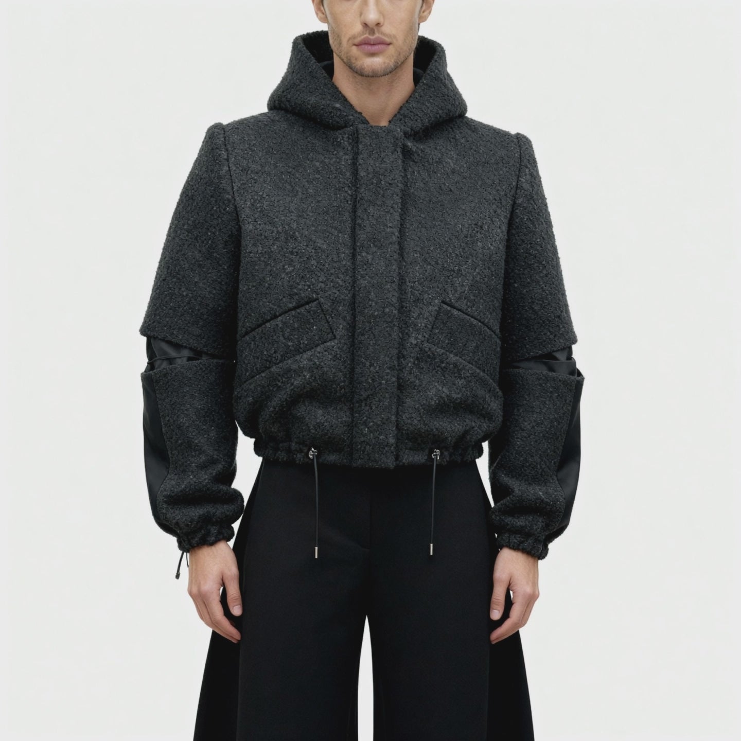 Bomber Noris Premium - Lana Bouclé Nero con Cappuccio